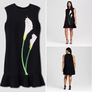 Victoria Beckham Black Floral Sleeveless Knee-Length Dress Size 2X
